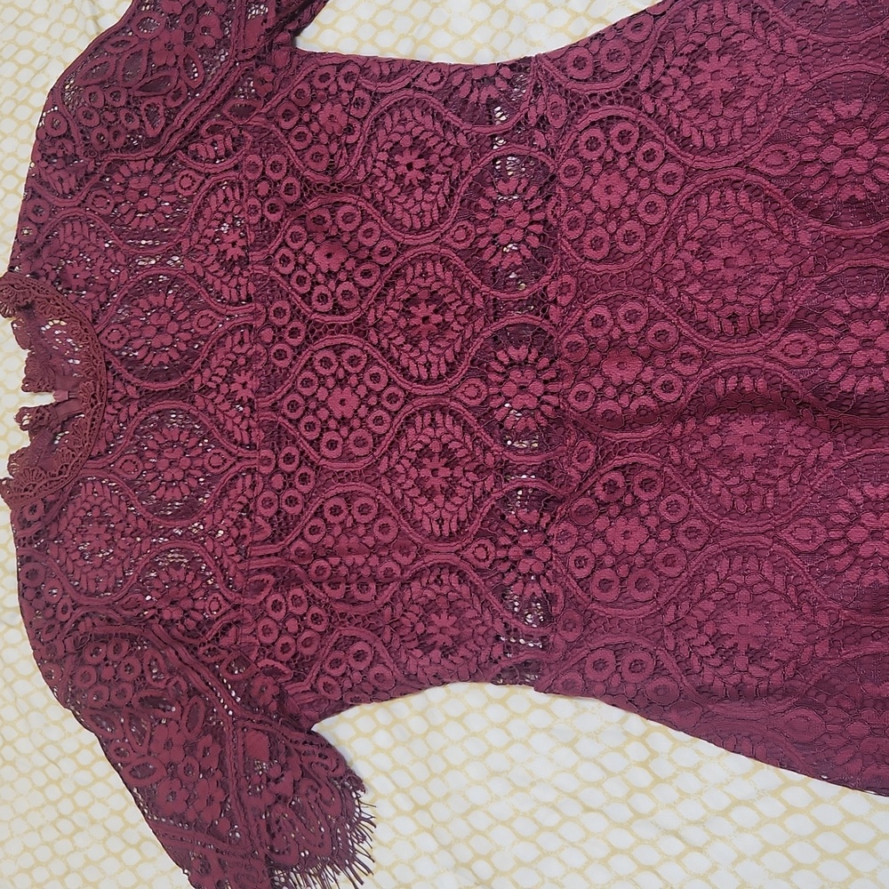 Lulu's Burgundy Lace Cut Out Dress, Size Small - Picture 7 of 8